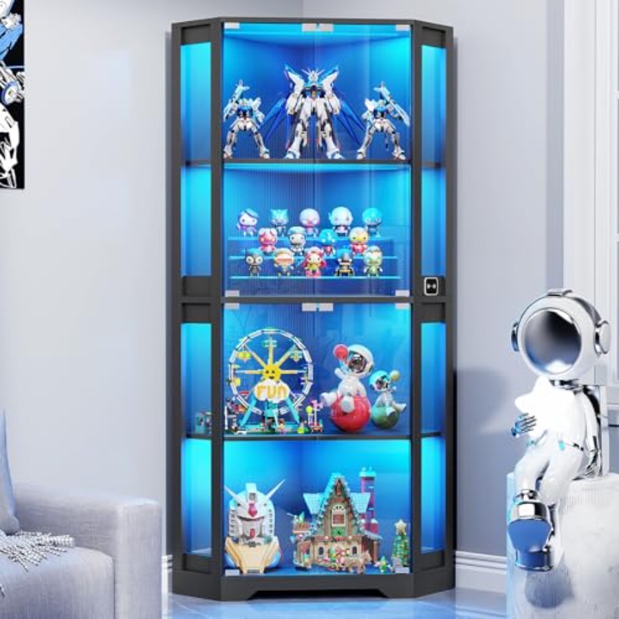 Collectible & Vintage Dolls For Wedding - Lighted Corner Display Cabinet with Glass